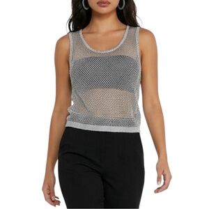 Zara Silver Metallic Open-Knit Sleeveless Mesh Layering Top